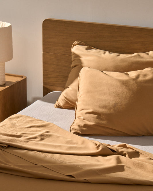 Ensemble Sirale de 2 taies d’oreiller 100 % satin de coton fini lavé coloris cuivre 50 x 70 cm