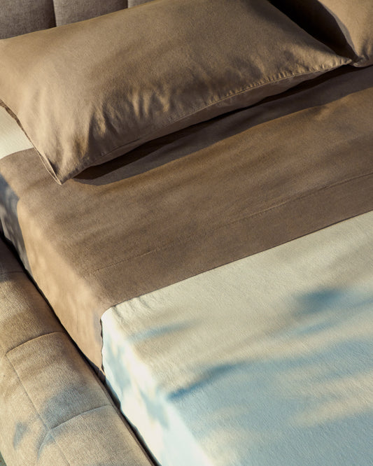 Drap Simmel en mélange de lin marron pour lit de 160 cm