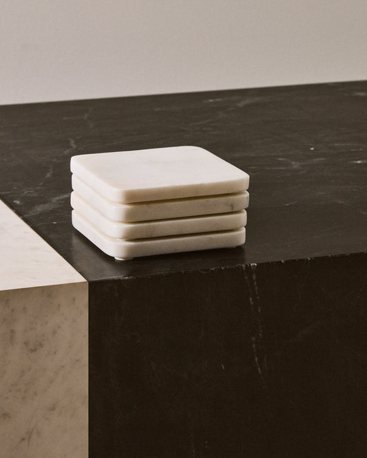 Ensemble de 4 sous-verres Nuvir en marbre blanc
