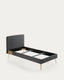 Lit déhoussable Dyla noir avec pieds en bois de hêtre pour matelas de 90 x 190 cm