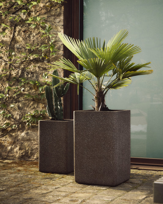 Set de 2 cache-pots hauts Minoa effet pierre marron 44 x 44 cm