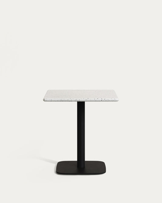 Table de bar Saura en métal peint en noir avec dessus en terrazzo blanc 70 x 70 x 70 cm