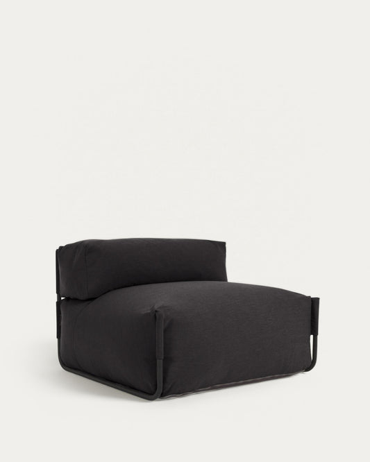 Pouf canapé modulaire extérieur avec dossier Square gris foncé et aluminium noir 101x101cm