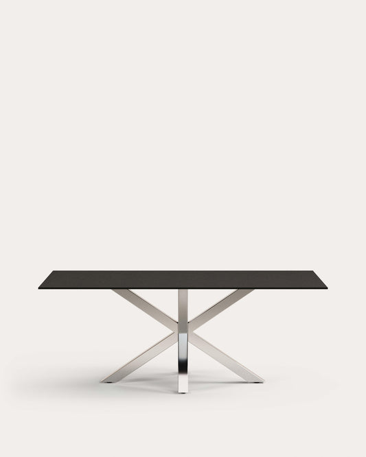 Table Argo en verre noir avec pieds en acier 200 x 100 cm