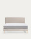 Lit déhoussable Dyla beige avec pieds en bois de hêtre pour matelas de 160 x 200 cm