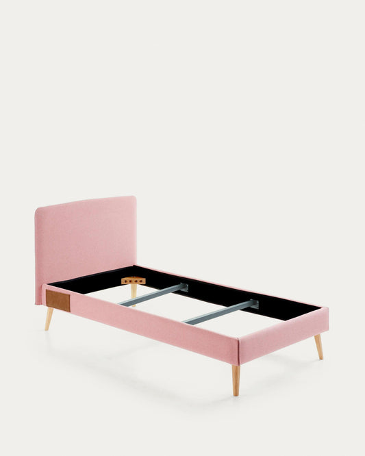 Lit déhoussable Dyla rose avec pieds en bois de hêtre pour matelas de 90 x 190 cm
