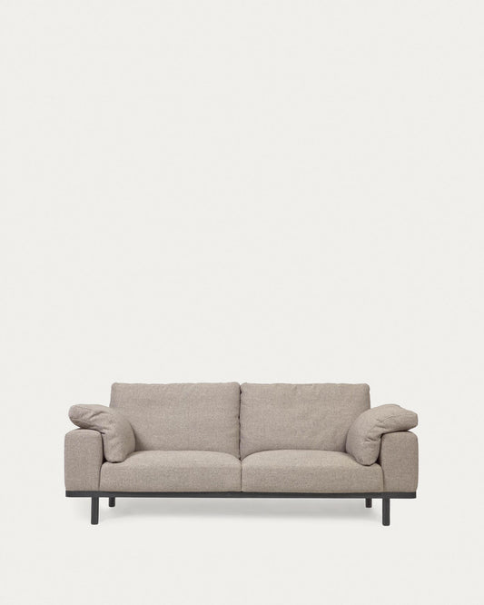 Canapé Noa 3 places avec coussins beige et pieds finition foncée 230 cm