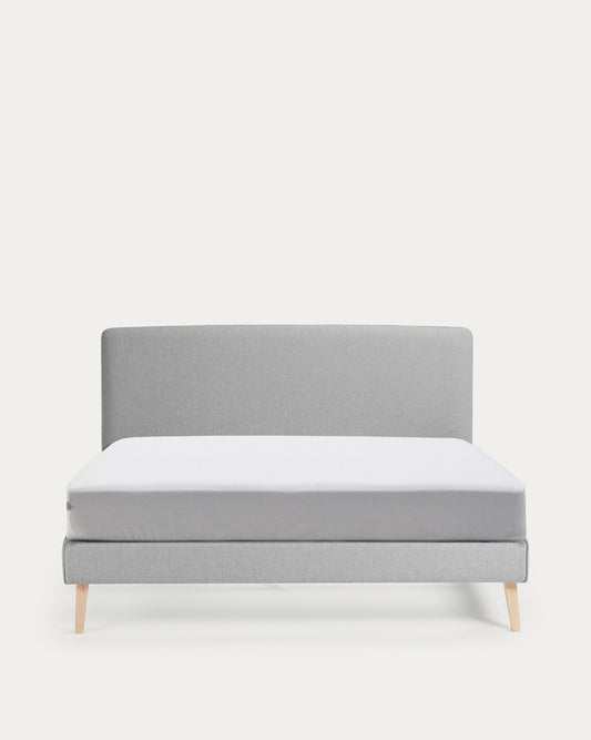 Lit déhoussable Dyla gris avec pieds en bois de hêtre pour matelas de 160 x 200 cm