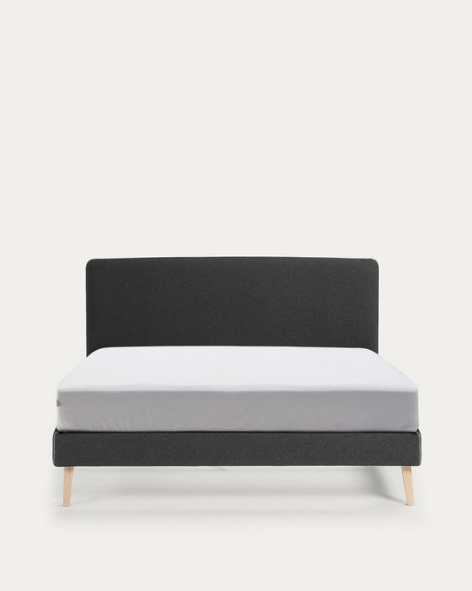Lit déhoussable Dyla graphite avec pieds en bois de hêtre pour matelas de 160 x 200 cm