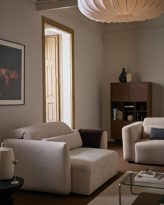 Canapé Lares 2 places avec sièges coulissants électriques et appui-tête inclinable en chenille beige 150 cm