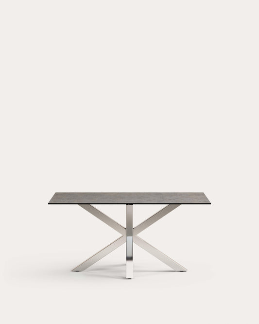 Table Argo en grès cérame Iron Moss et pieds en acier inoxydable 160 x 90 cm