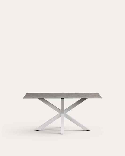 Table Argo en grès cérame Iron Moss et pieds en acier finition blanche 160 x 90 cm