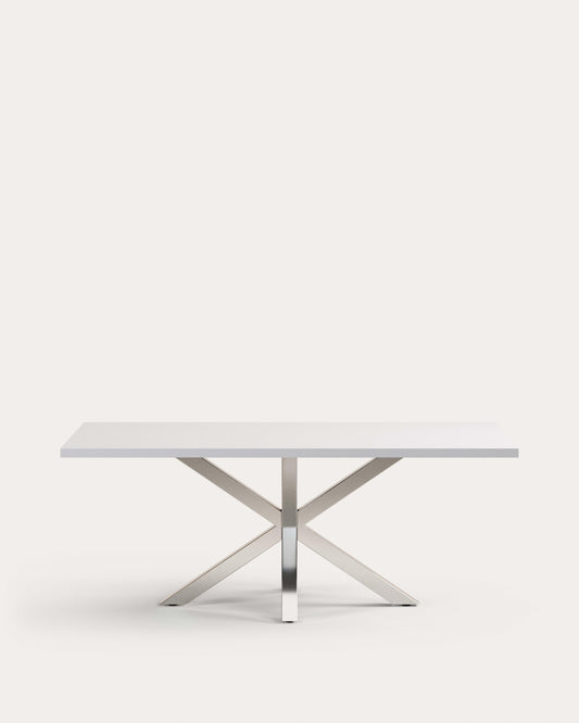 Table Argo en mélaminé finition blanche et pieds en acier inoxydable 200 x 100 cm