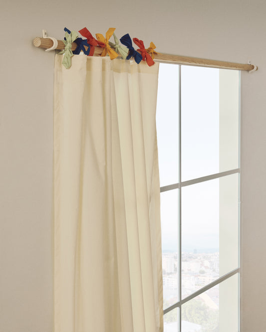 Rideau Zelda 100 % coton blanc et rubans multicolores 135 x 270 cm