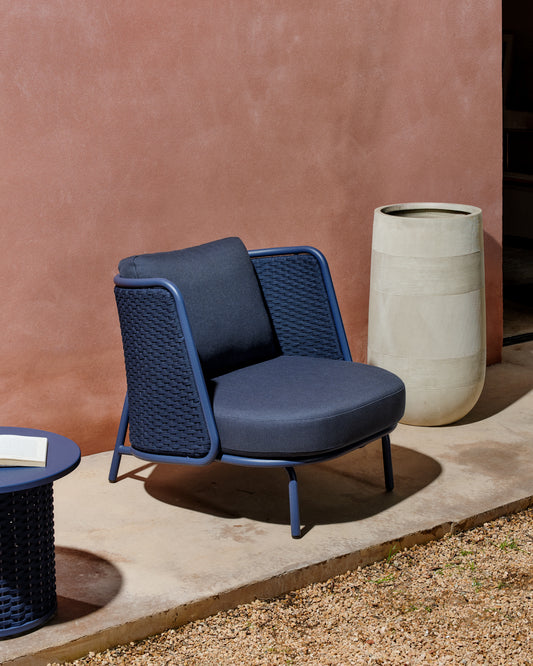Fauteuil d’extérieur Sedalis en aluminium et corde bleue
