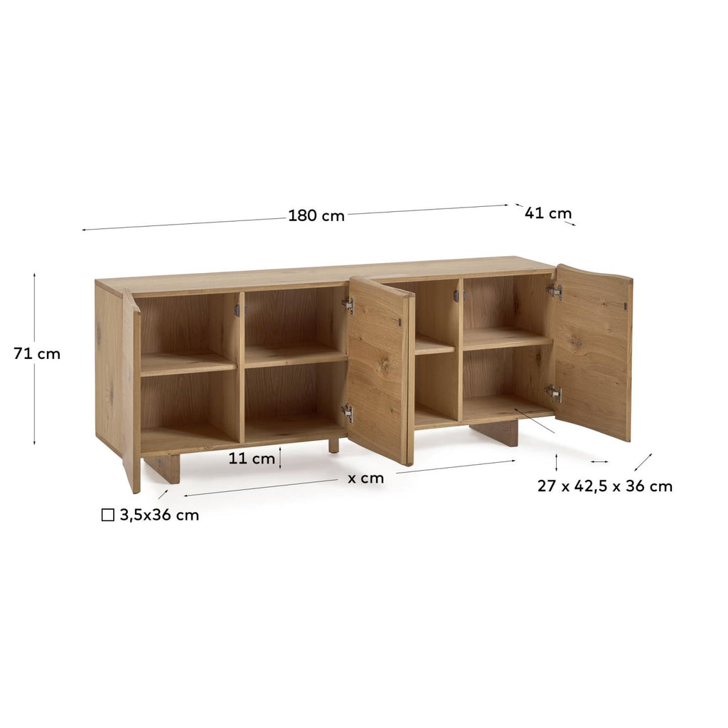 Buffet Rasha 4 portes en contreplaqué de chêne finition naturelle 180 x 71 cm