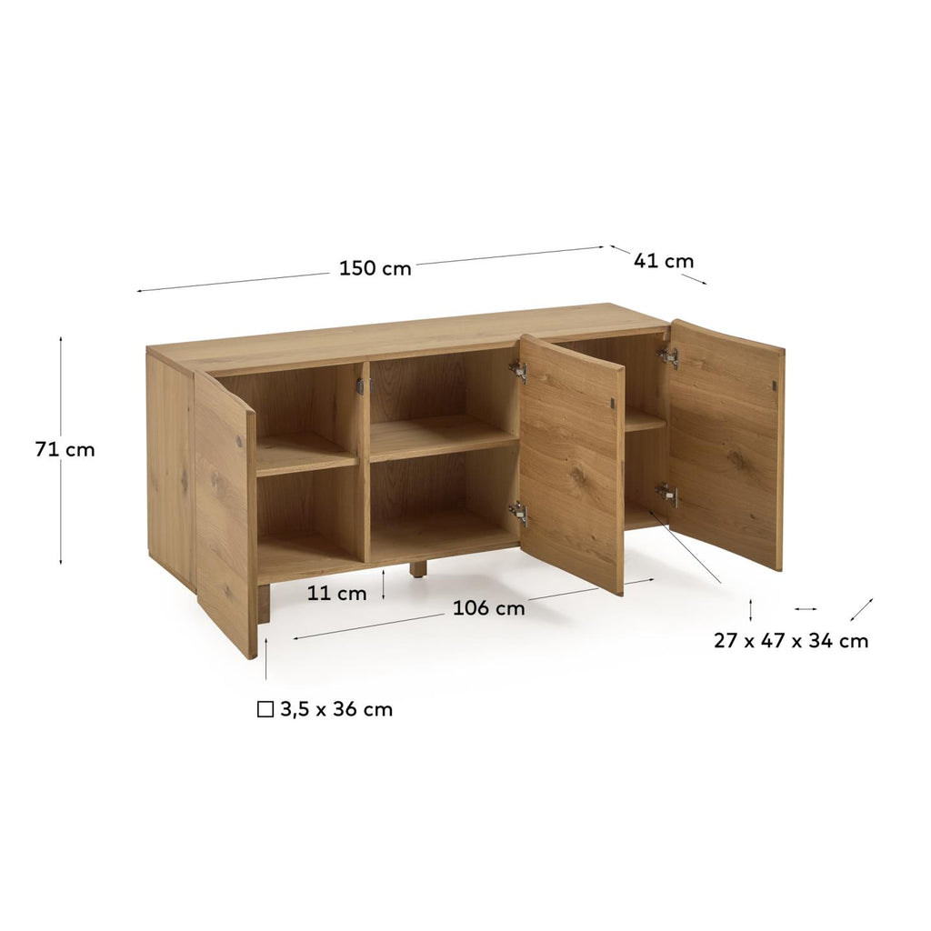 Buffet Rasha 3 portes en contreplaqué de chêne finition naturelle 150 x 71 cm