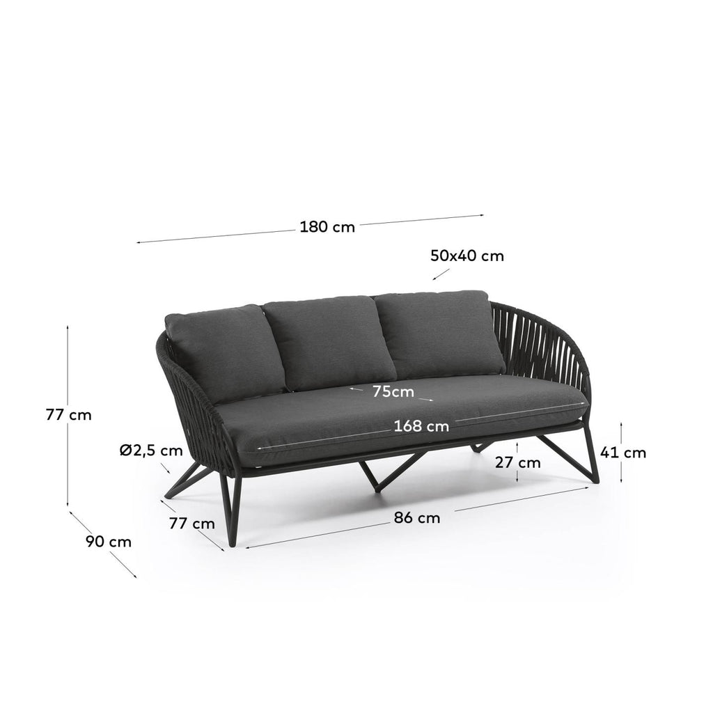 Canapé Branzie 3 places en corde noire 180 cm