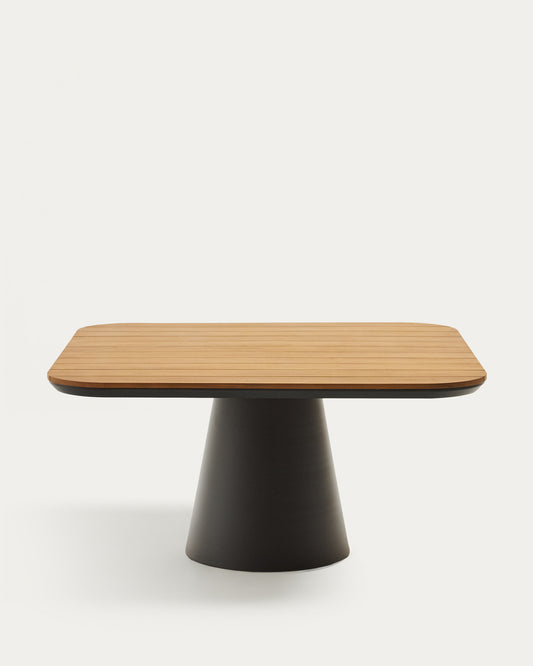 Table d’extérieur Tudons en aluminium, couleur grise et teck FSC 100 % 148 x 148 cm