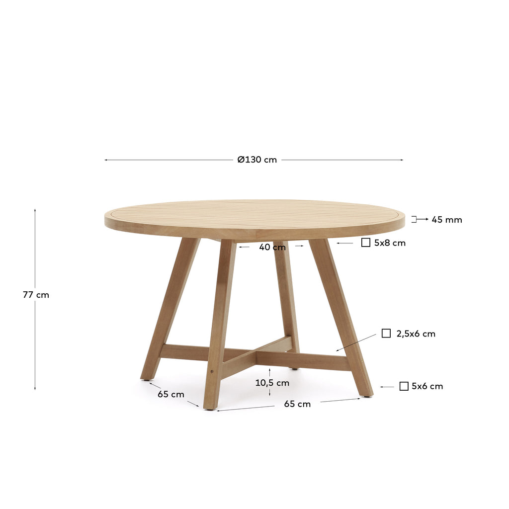 Table ronde de jardin 100 % d'extérieur Urgell en bois d'eucalyptus Ø 130 cm FSC
