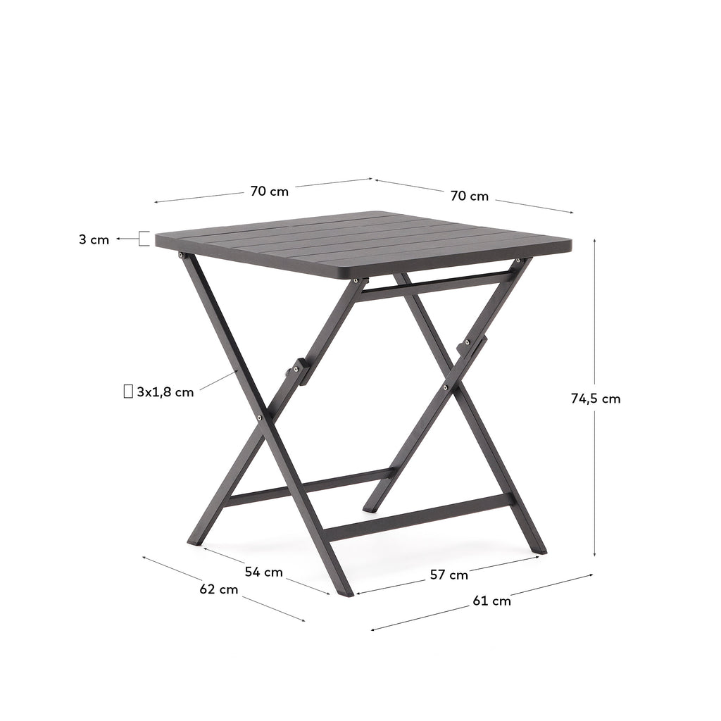 Table pliante d'extérieur Torreta en aluminium, finition gris foncé, 70 x 70 cm
