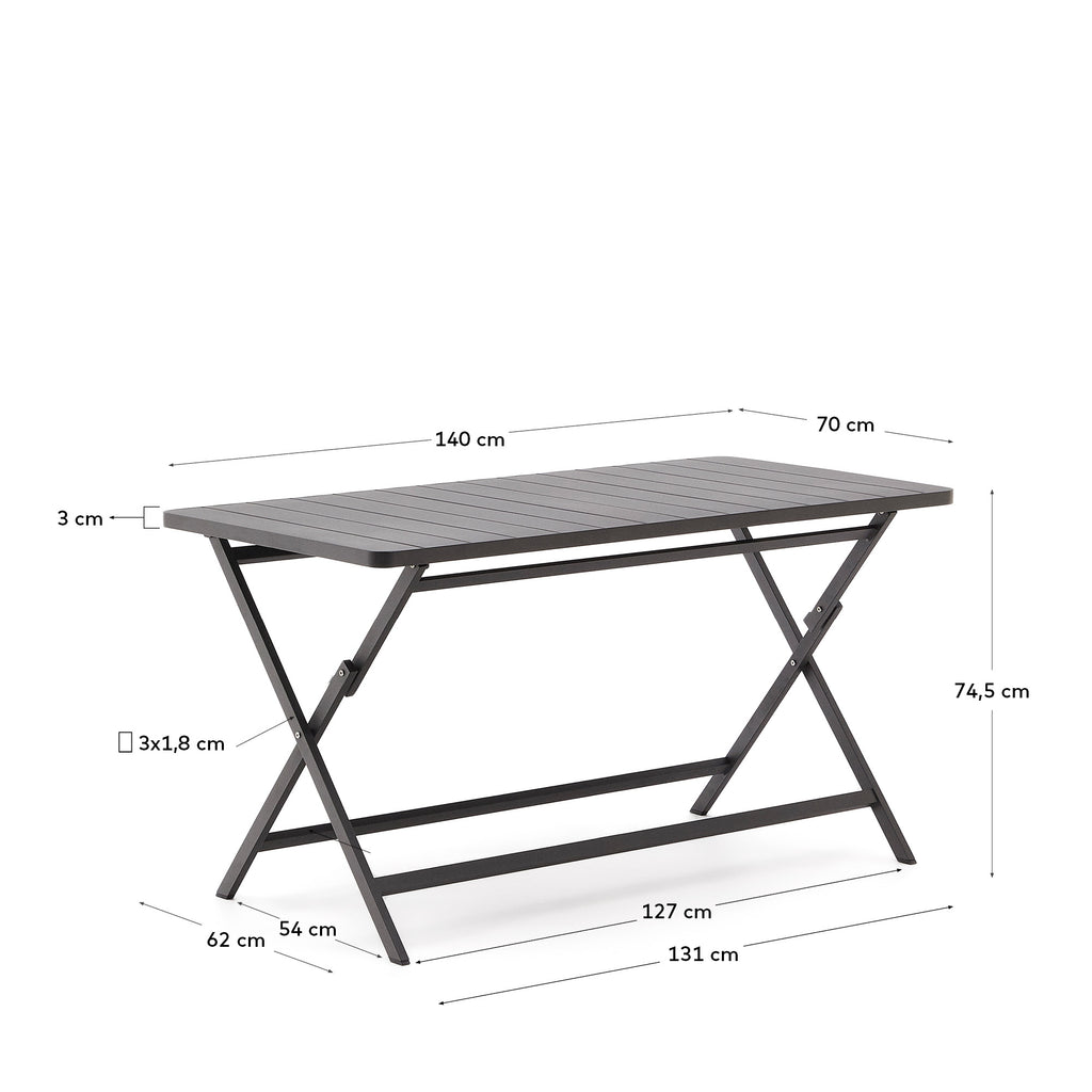 Table pliante d'extérieur Torreta en aluminium, finition gris foncé 140 x 70 cm