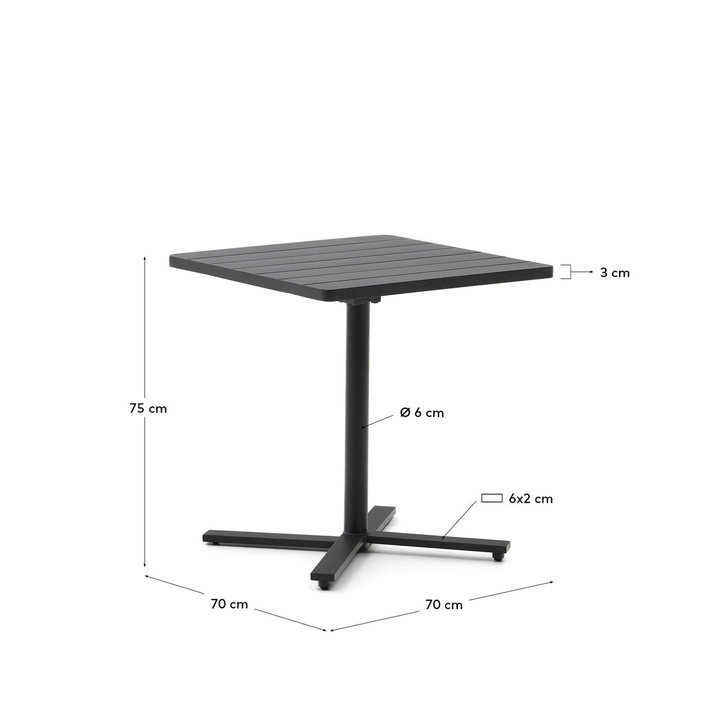 Table d'extérieur pliante Torreta en aluminium, finition gris foncé, 70 x 70 cm