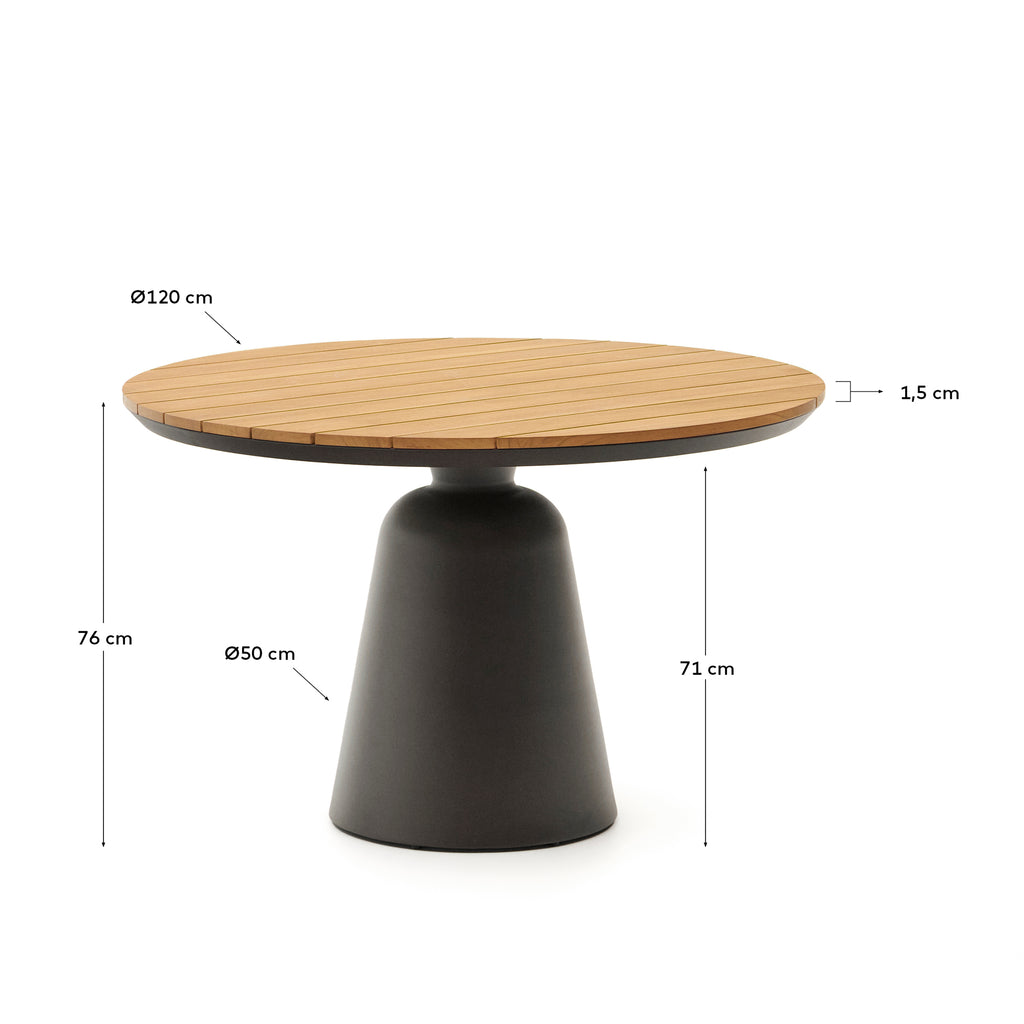 Table ronde d’extérieur Tudons en aluminium, couleur grise et teck FSC 100 % Ø120 cm