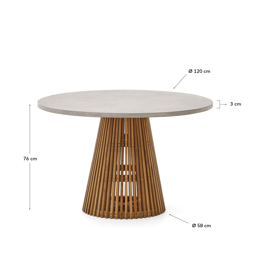 Table ronde d'extérieur Alcaufar en bois de teck et ciment gris Ø 120 cm