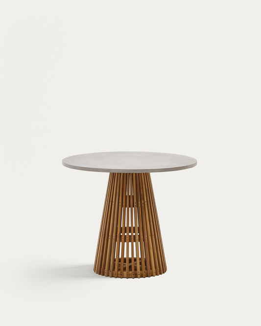 Table ronde d'extérieur Alcaufar en bois de teck et ciment gris Ø 90 cm