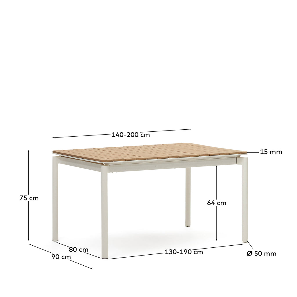 Table extensible de jardin Canyelles en bois d'œuvre en plastique et aluminium blanc mat 140 (200) x 90 cm