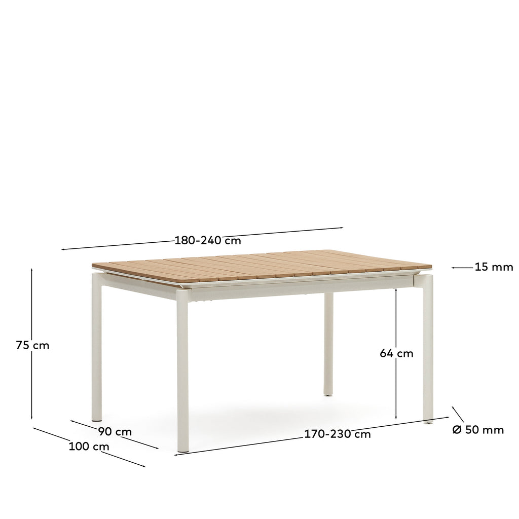 Table extensible de jardin Canyelles en bois d'œuvre en plastique et aluminium blanc mat 180(240) x 100 cm