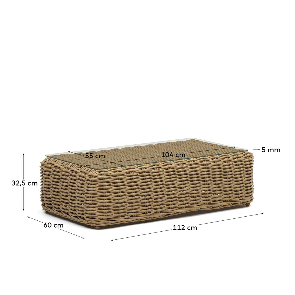 Table basse d'extérieur Portlligat rotin synthétique finition naturelle 110 x 60 cm