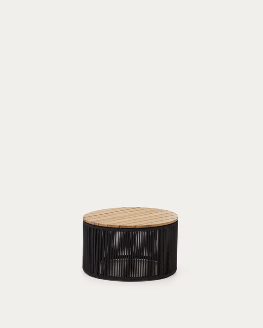 Table basse Dandara en acier, corde noire et bois acacia  Ø60 cm FSC 100 %