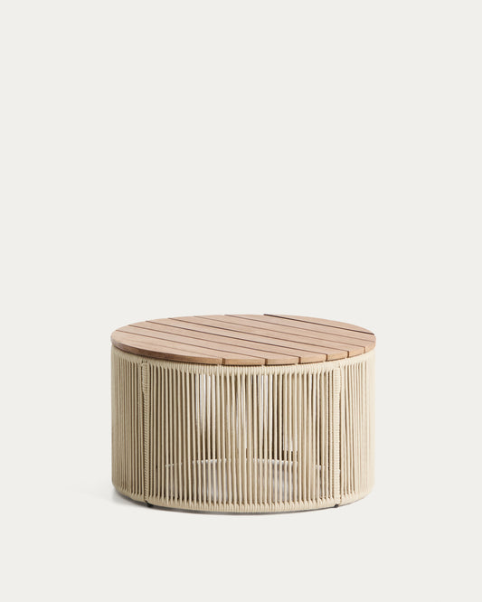Table basse Dandara en acier, corde écrue et bois d’acacia Ø 60 cm FSC 100 %