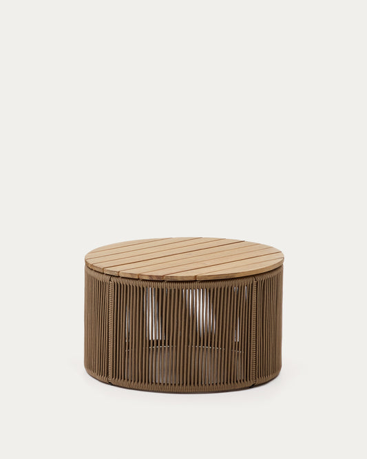 Table basse Dandara en acier, corde beige et bois d'acacia Ø60 FSC 100 %