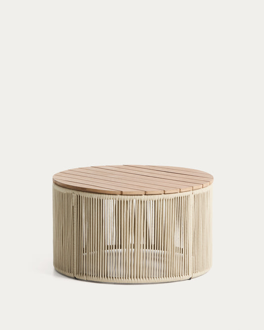 Table basse Dandara en acier, corde écrue et bois d’acacia Ø 70 cm FSC 100 %
