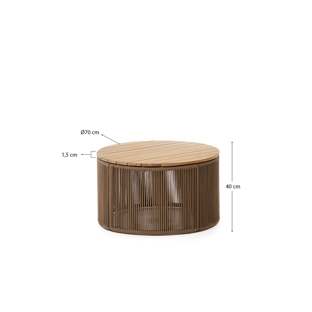 Table basse Dandara en acier, corde beige et bois acacia Ø70 cm FSC 100 %