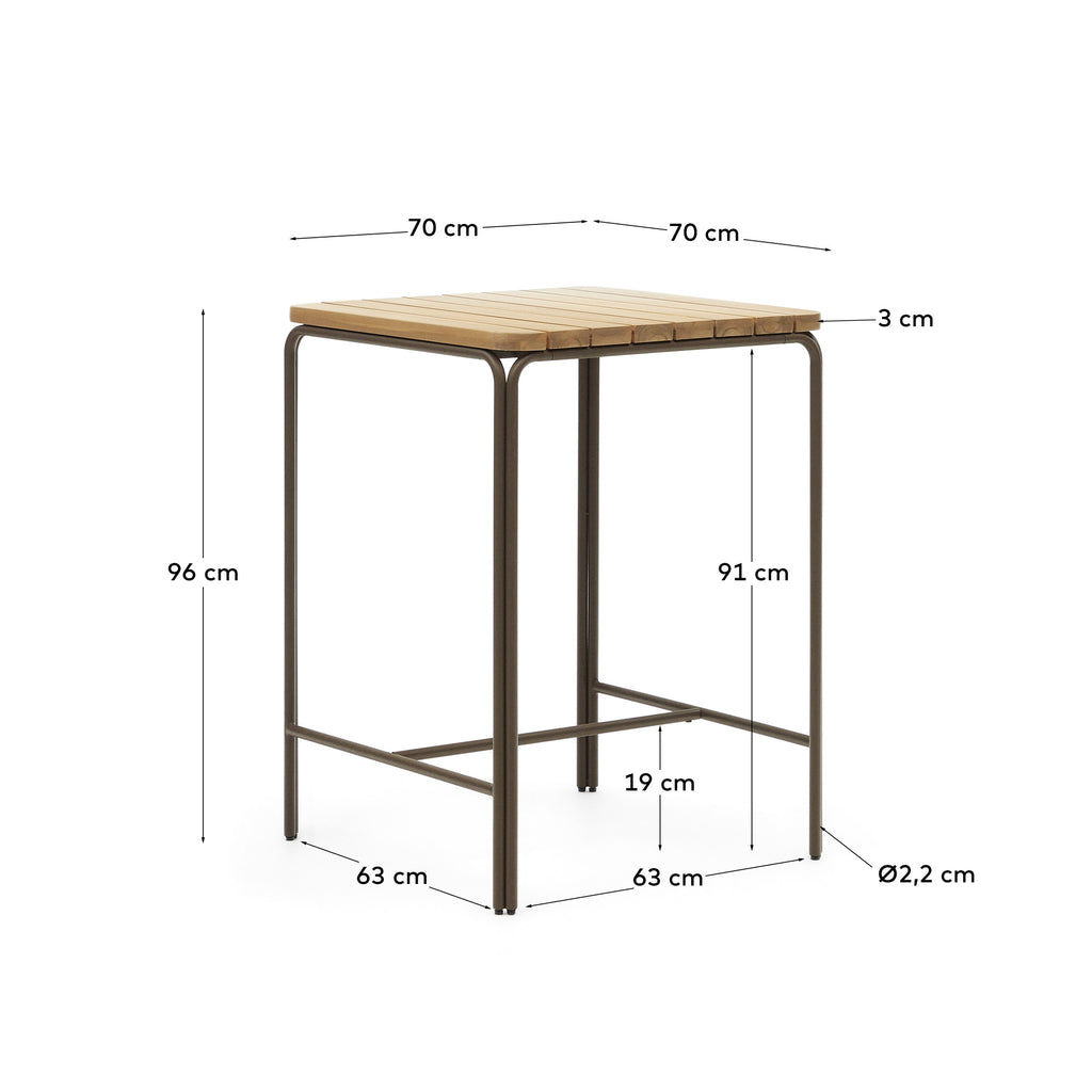 Table haute d'extérieur Salguer bois acacia acier marron 70 x 70 cm FSC 100%