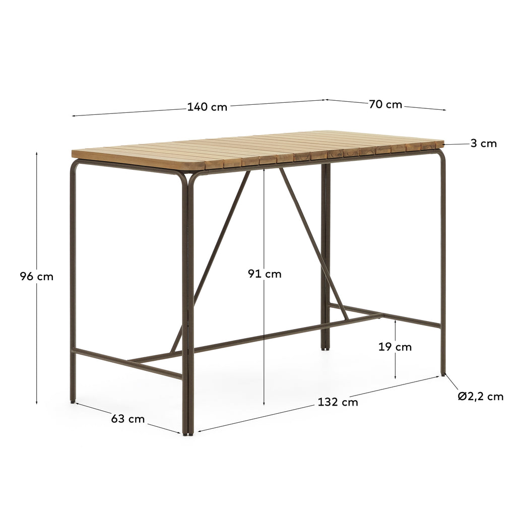 Table haute d'extérieur Salguer bois acacia acier marron 140 x 70 cm FSC 100%
