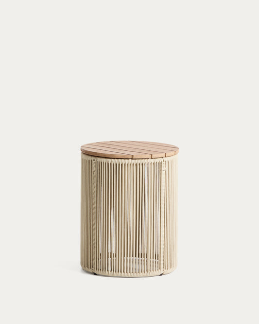 Table auxiliaire Dandara en acier, corde écrue et bois d’acacia Ø 40 cm FSC 100 %