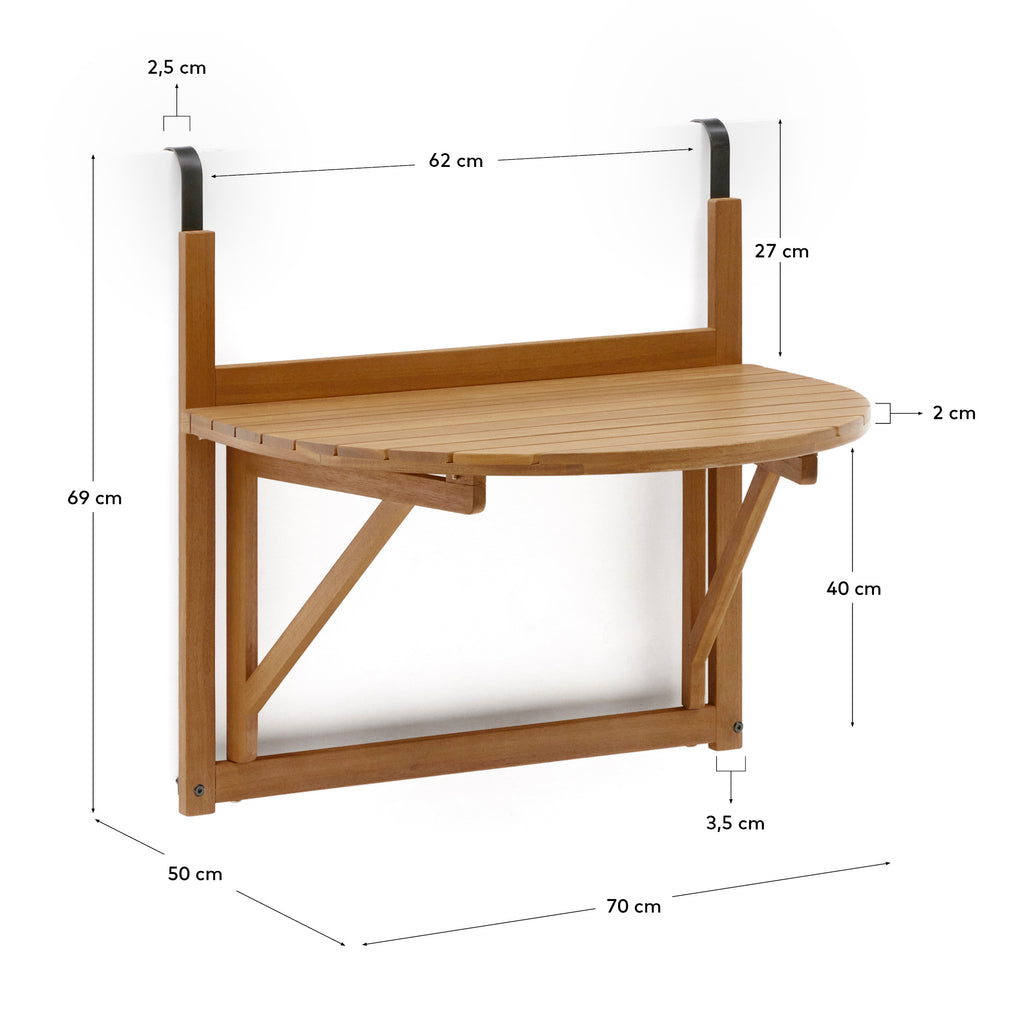 Table de balcon rabattable Amarilis en bois d’acacia 50 x 70 cm FSC 100 %
