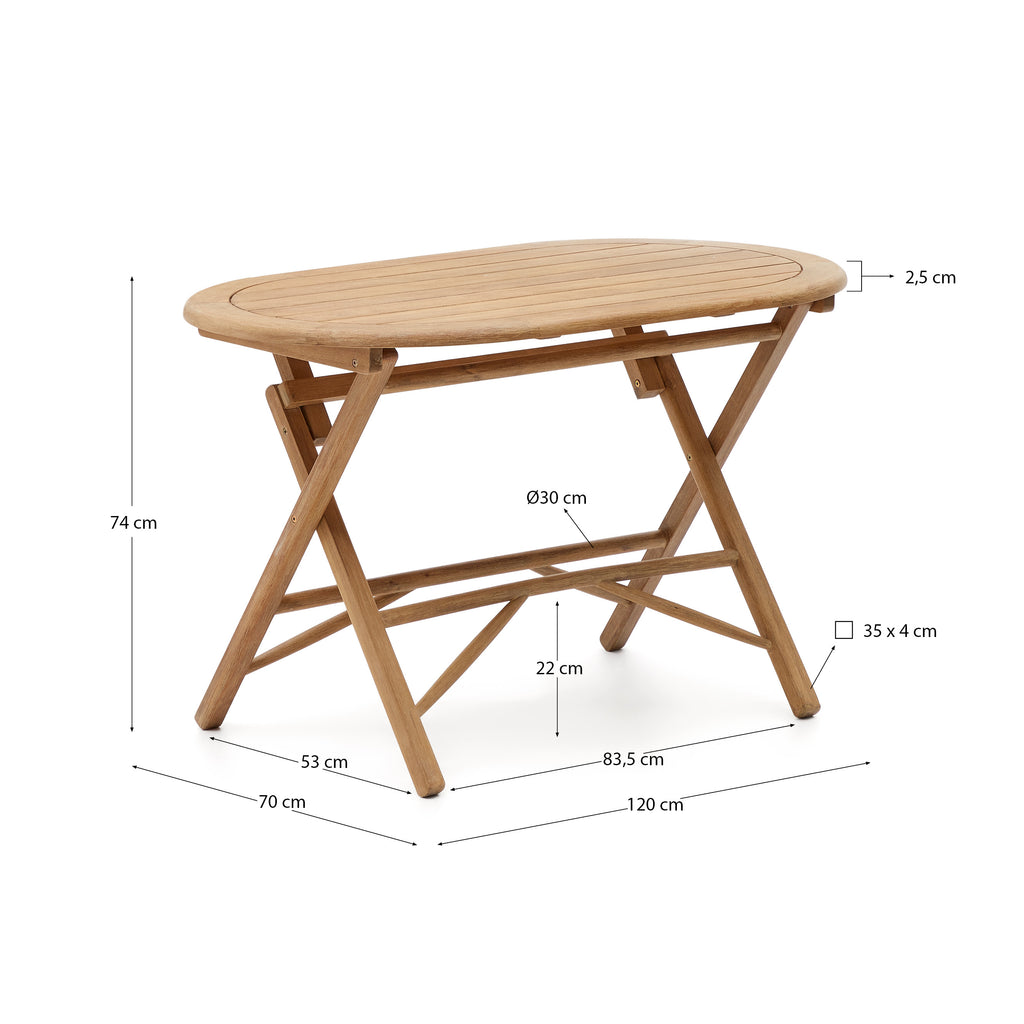 Table pliante Dandara bois acacia finition naturelle Ø 120 x 60 cm FSC 100 %