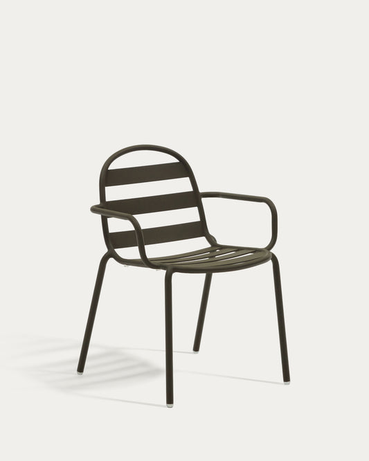 Chaise empilable d’extérieur Joncols en aluminium avec finition peinte verte