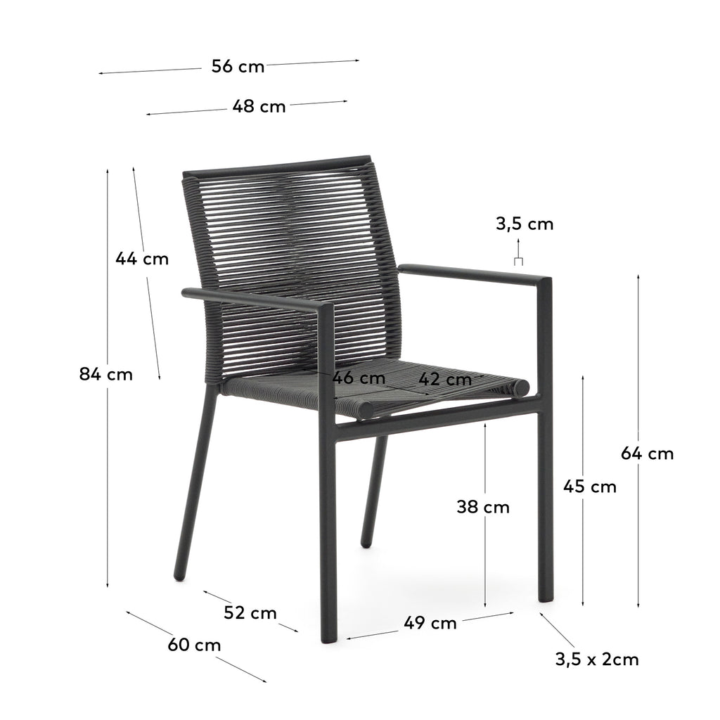 Chaise empilable d’extérieur Culip en corde et aluminium gris