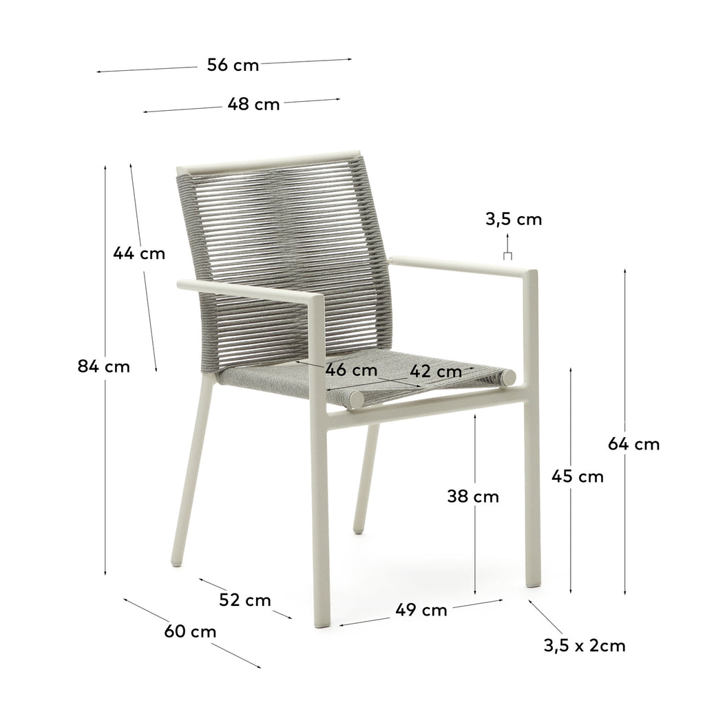 Chaise empilable d’extérieur Culip en corde et aluminium blanc