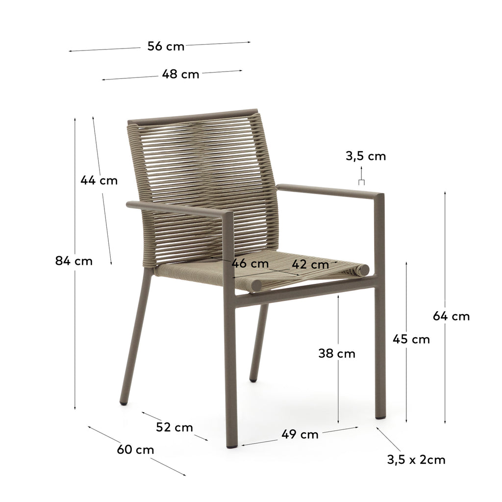 Chaise empilable d’extérieur Culip en corde et aluminium taupe