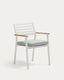 Chaise empilable d’extérieur Bona en aluminium finition blanche avec accoudoirs en bois massif de teck