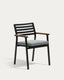 Chaise empilable d’extérieur Bona en aluminium finition noire avec accoudoirs en bois de teck