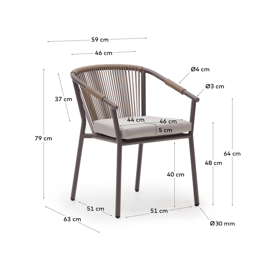 Chaise empilable d’extérieur Xelida en aluminium et corde marron